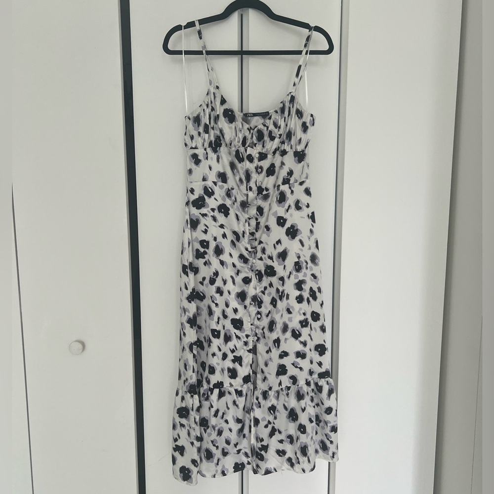 Zara floral satin buttoned midi dress